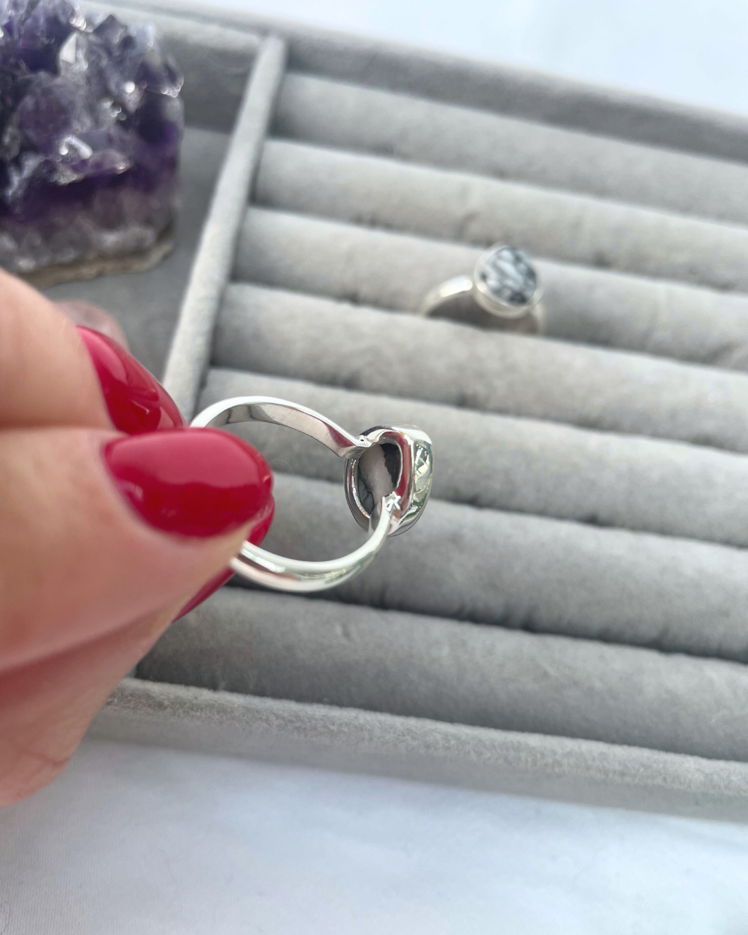 Pinolith Teardrop Sterling Silver Rings | R 1/2 + O | 9 + 7.25