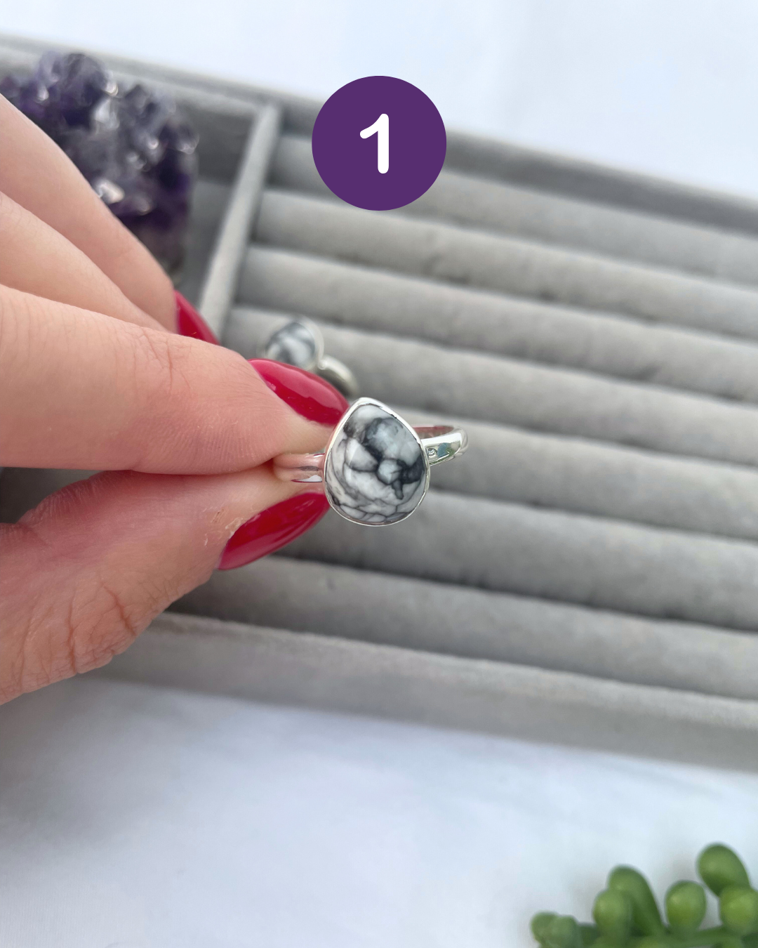 Pinolith Teardrop Sterling Silver Rings | R 1/2 + O | 9 + 7.25