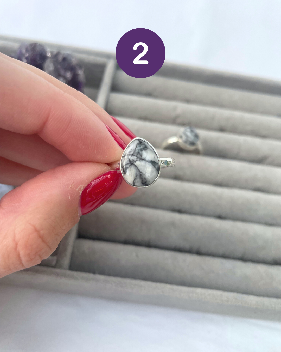 Pinolith Teardrop Sterling Silver Rings | R 1/2 + O | 9 + 7.25