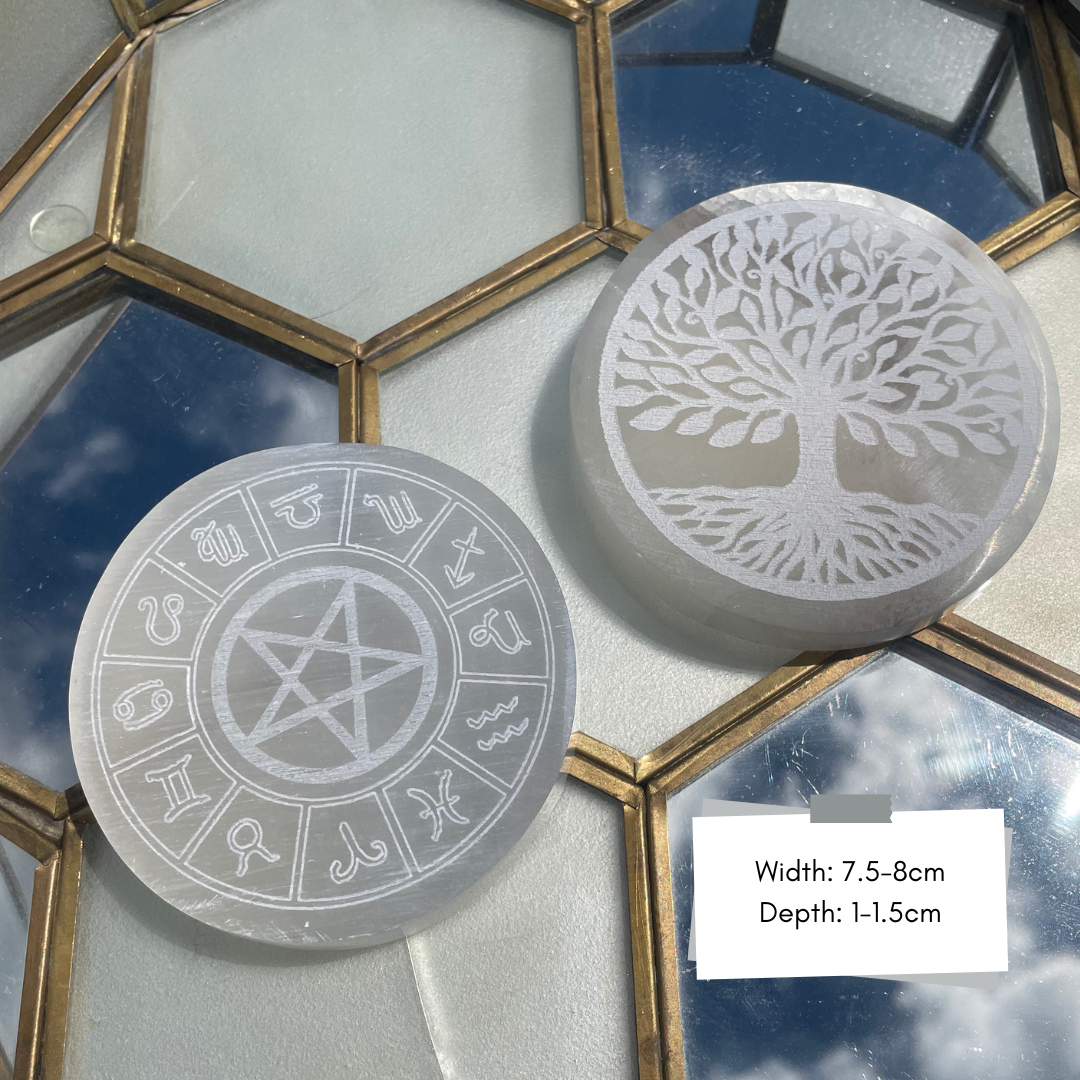 Selenite Engraved Charging Plates | Zodiac | Tree of Life