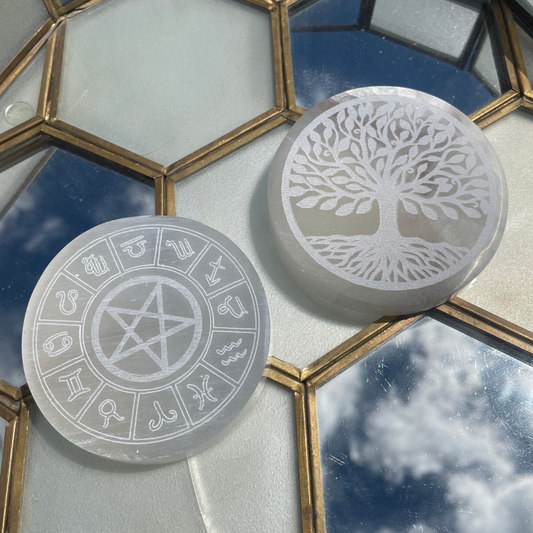 Selenite Engraved Charging Plates | Zodiac | Tree of Life