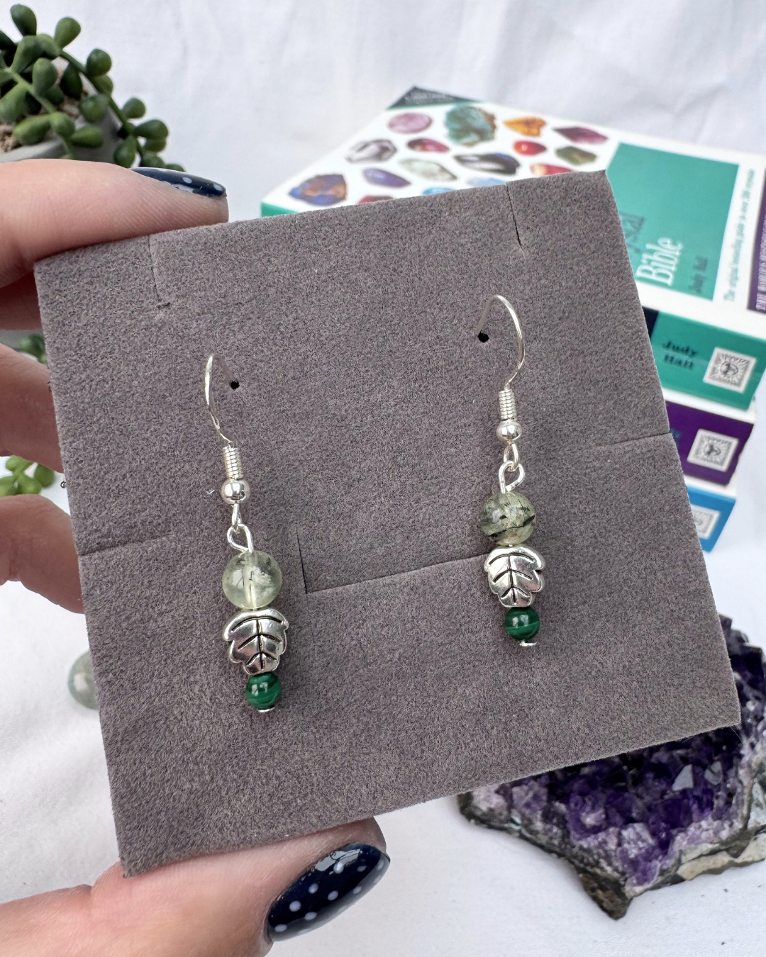 Prehnite + Malachite Little Fern Earrings | Handmade