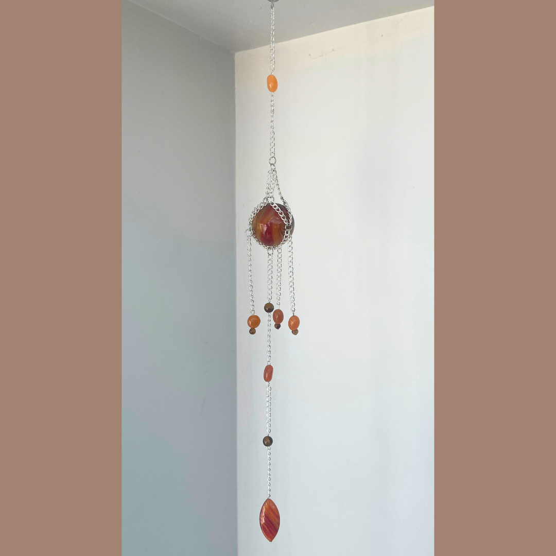 Pumpkin Spice Agate Suncatcher | Handmade Crystal Wall Hanging