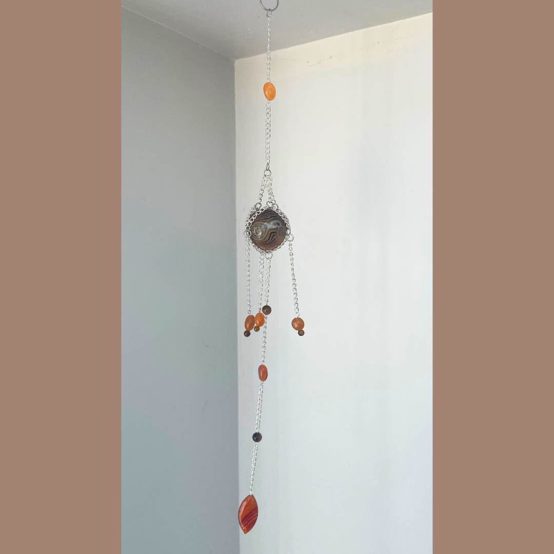 Pumpkin Spice Agate Suncatcher | Handmade Crystal Wall Hanging