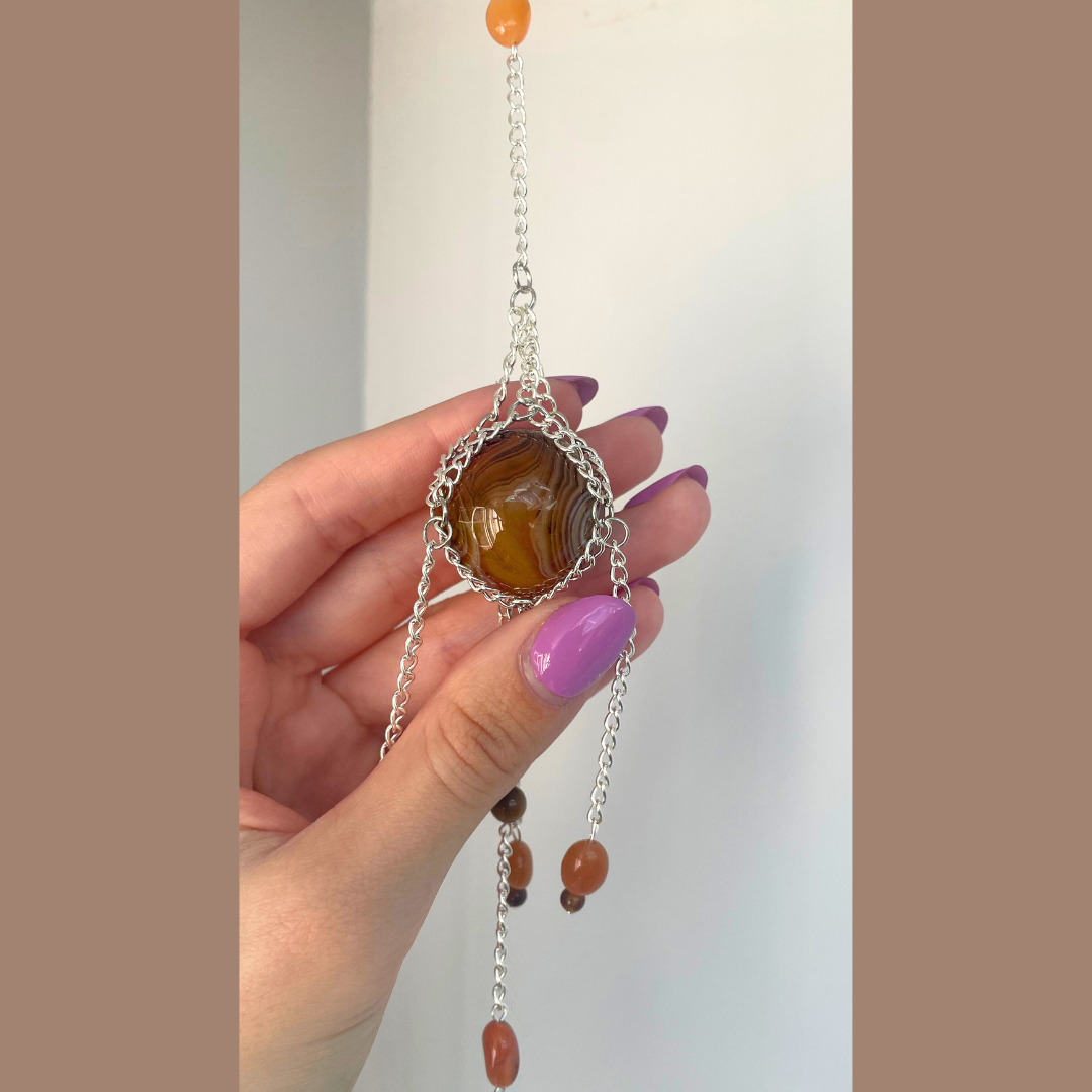 Pumpkin Spice Agate Suncatcher | Handmade Crystal Wall Hanging