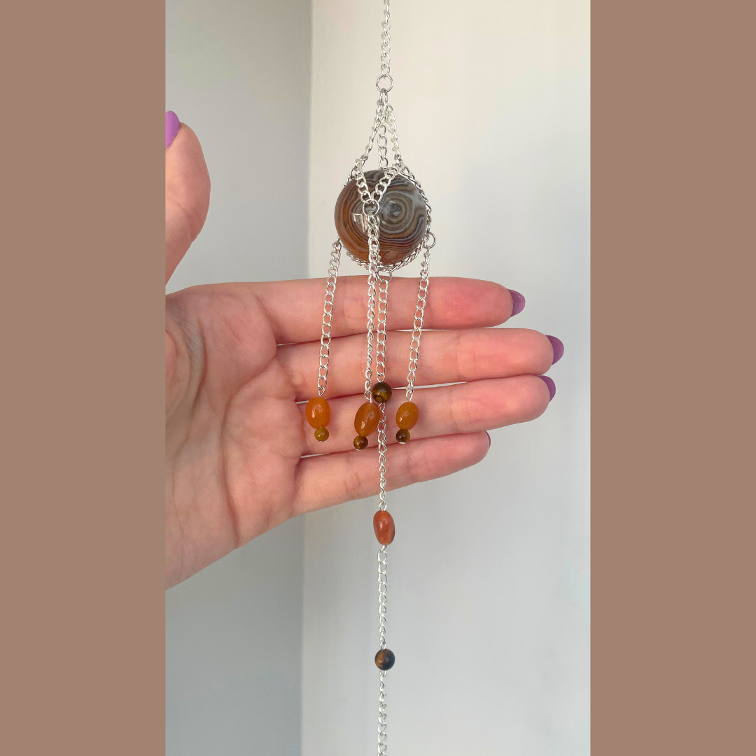 Pumpkin Spice Agate Suncatcher | Handmade Crystal Wall Hanging