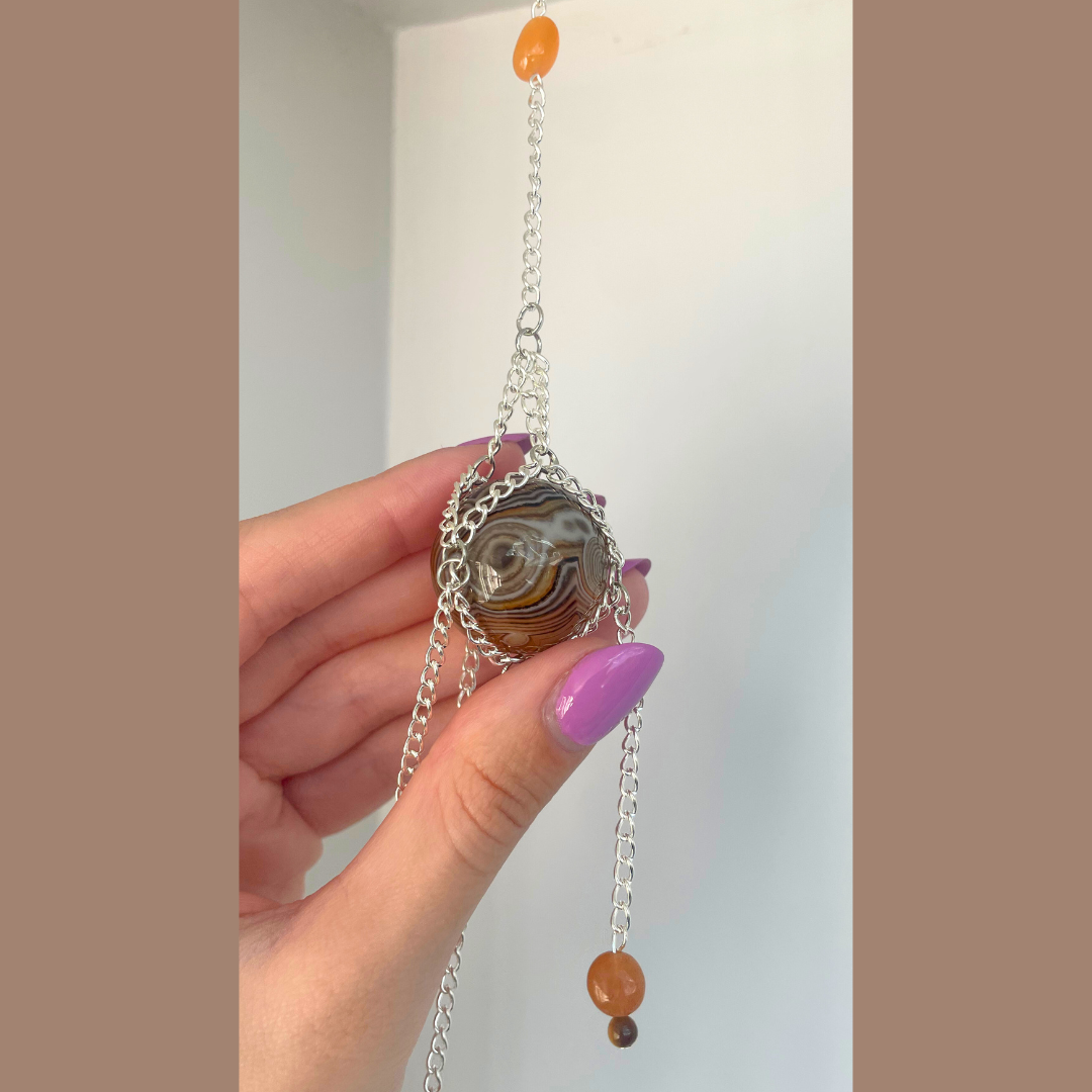 Pumpkin Spice Agate Suncatcher | Handmade Crystal Wall Hanging