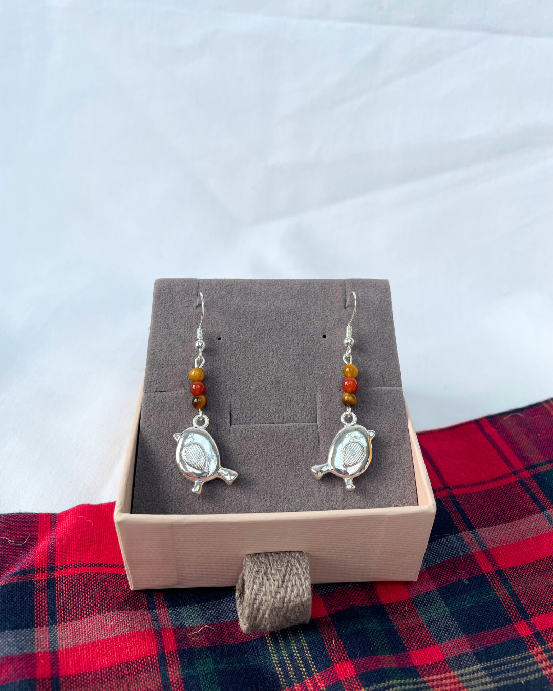 Festive Robin Earrings | Sterling Silver Handmade Crystal Earrings