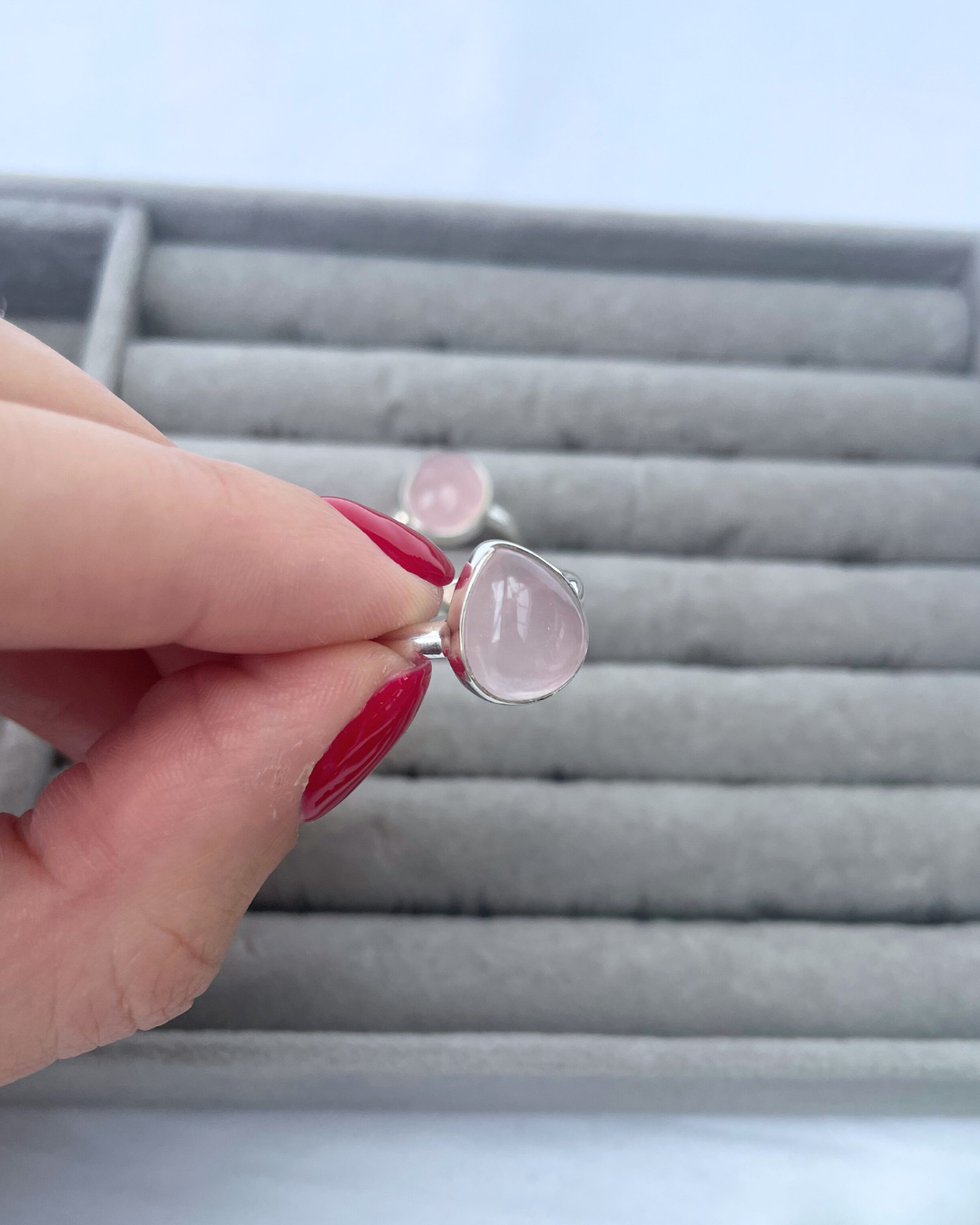 Rose Quartz Sterling Silver Rings | O + M | 7.25 + 6.5