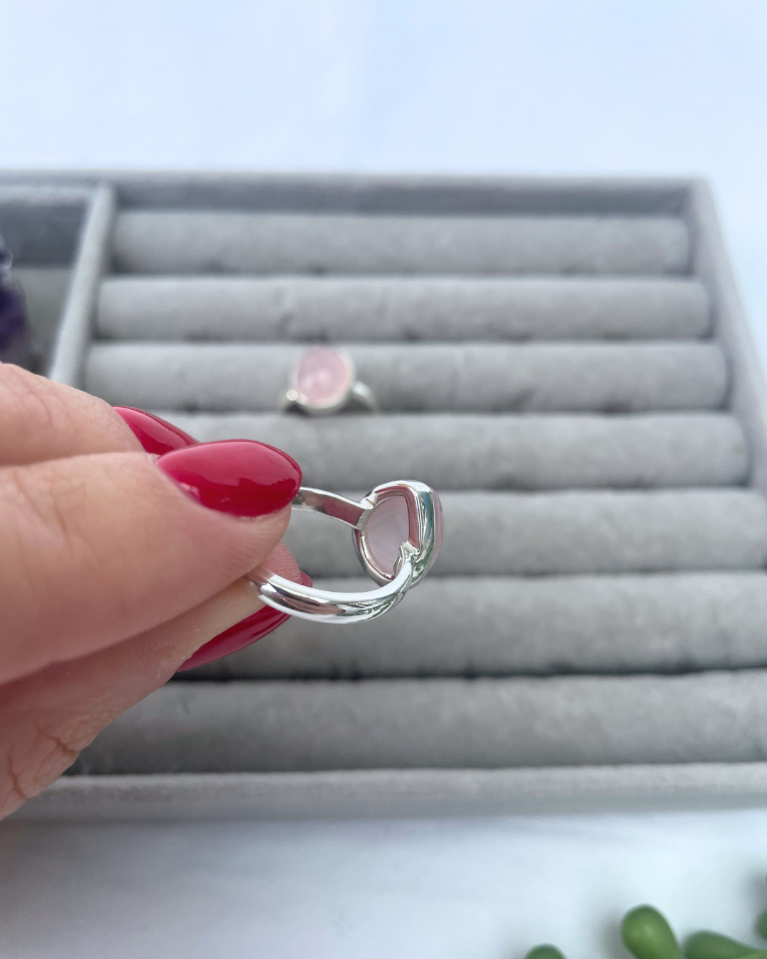 Rose Quartz Sterling Silver Rings | O + M | 7.25 + 6.5