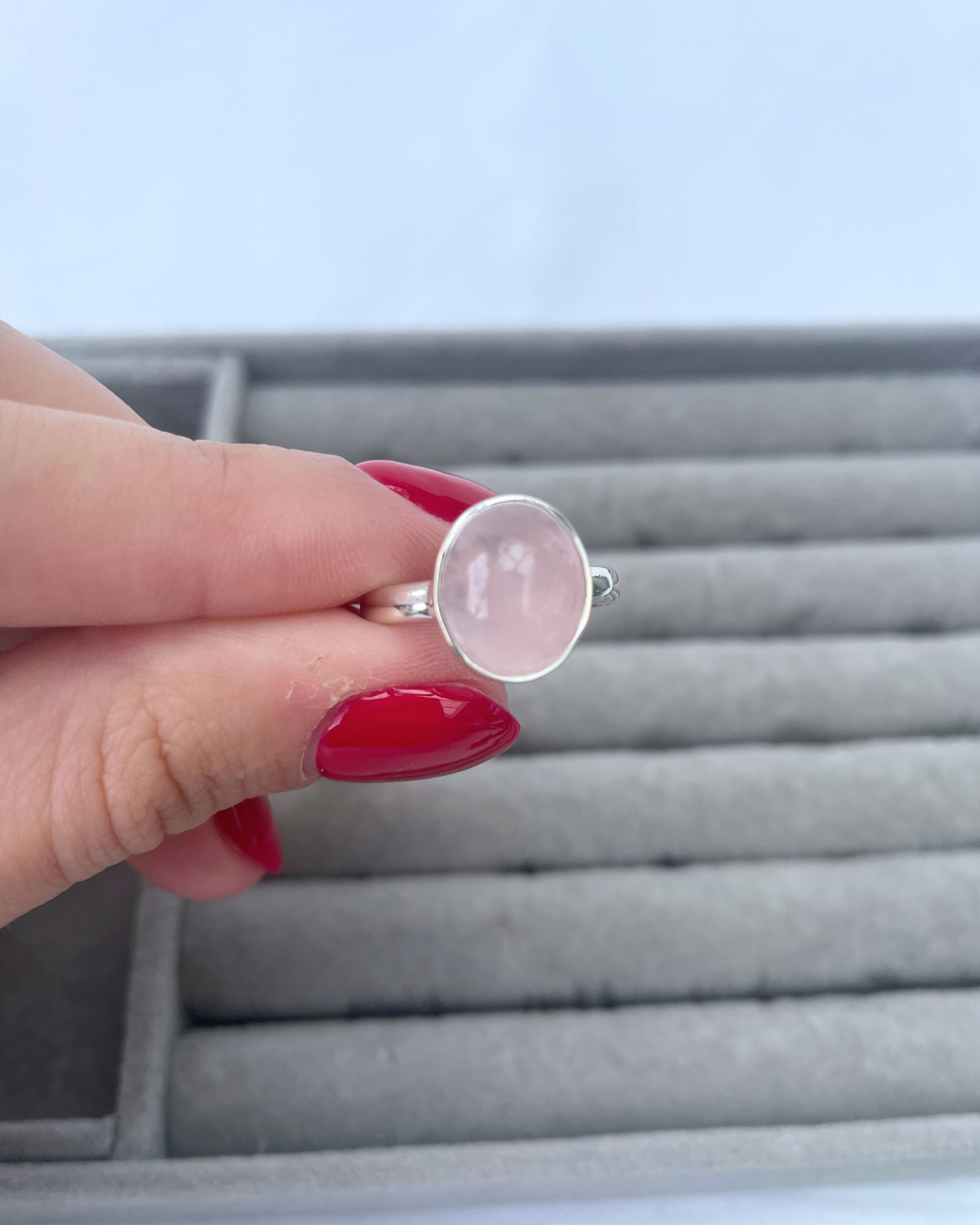 Rose Quartz Sterling Silver Rings | O + M | 7.25 + 6.5