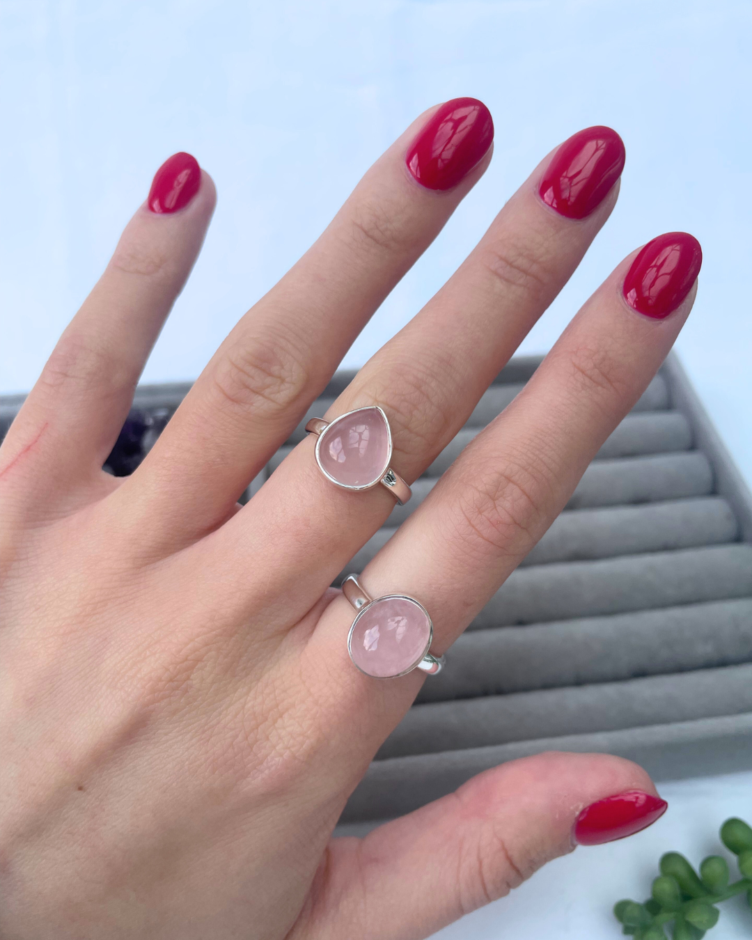 Rose Quartz Sterling Silver Rings | O + M | 7.25 + 6.5
