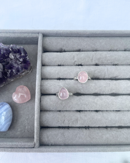 Rose Quartz Sterling Silver Rings | O + M | 7.25 + 6.5