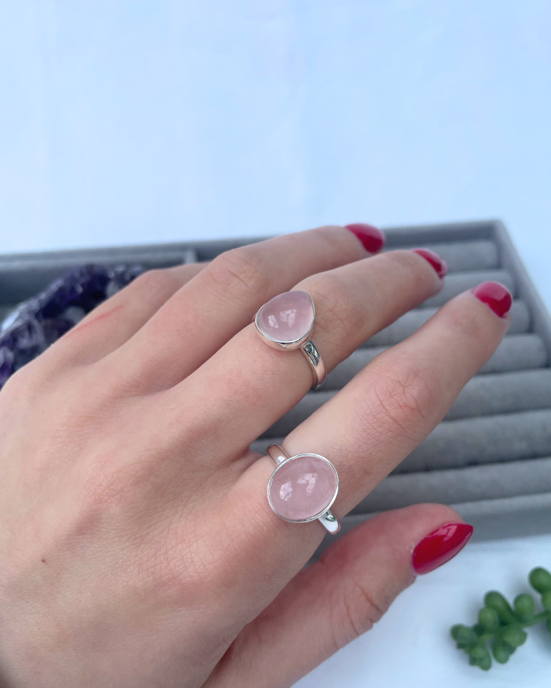 Rose Quartz Sterling Silver Rings | O + M | 7.25 + 6.5