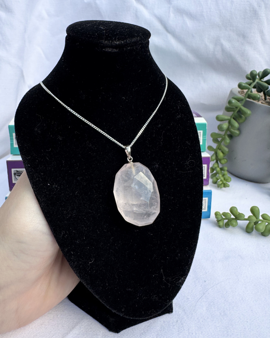 Rose Quartz Faceted Sterling Silver Necklace