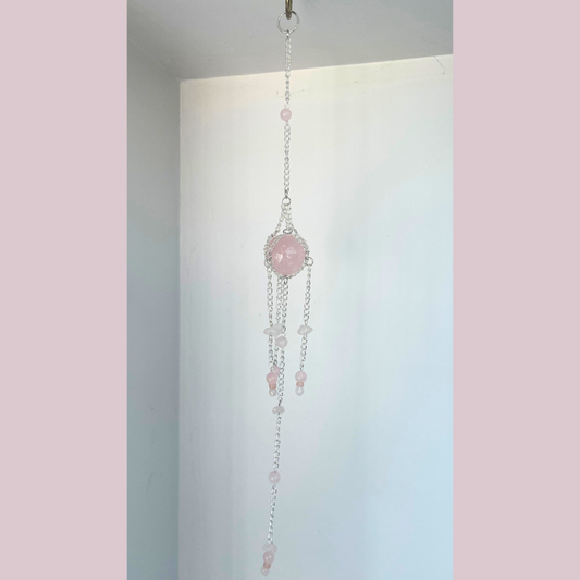 Rose Quartz Mini Suncatcher With Crystal Chips | Handmade Crystal Wall Hanging