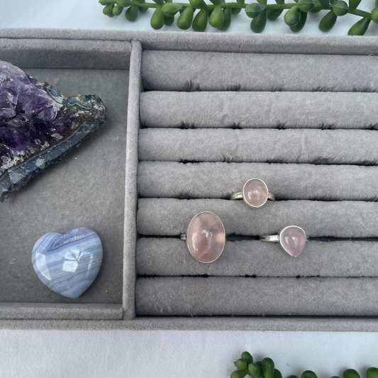 Rose Quartz Sterling Silver Rings | N, P1/2, O | 6.75, 8, 7.25 | 53.8mm, 57mm, 55.1mm