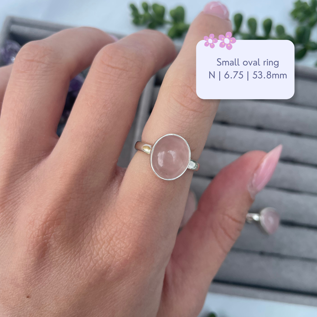 Rose Quartz Sterling Silver Rings | N, P1/2, O | 6.75, 8, 7.25 | 53.8mm, 57mm, 55.1mm