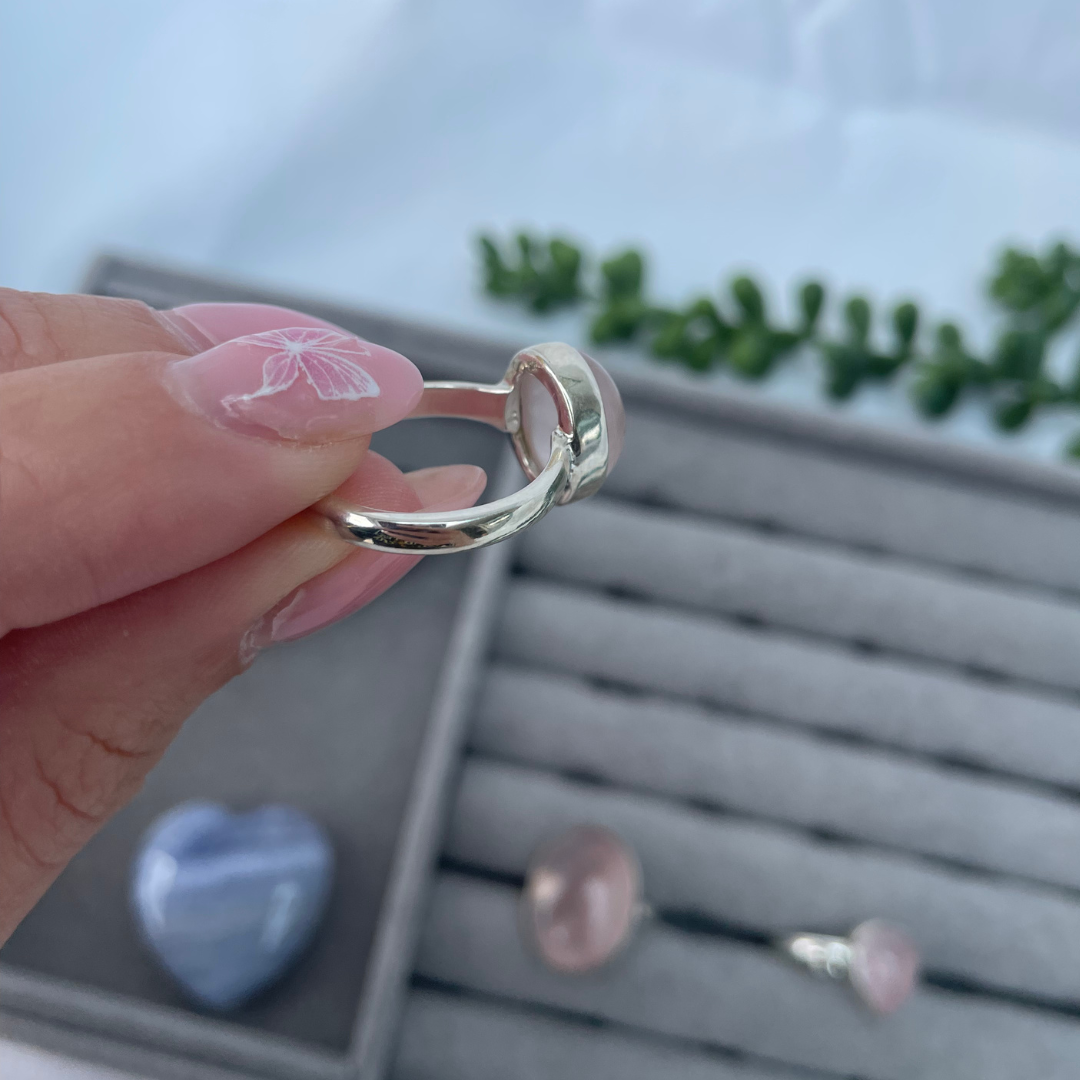 Rose Quartz Sterling Silver Rings | N, P1/2, O | 6.75, 8, 7.25 | 53.8mm, 57mm, 55.1mm