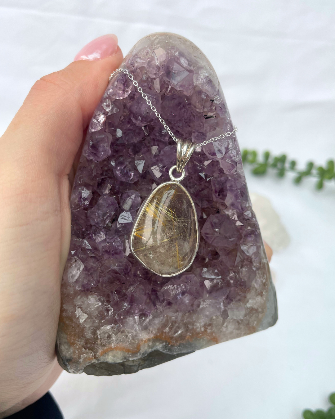 Rutilated Quartz Necklace | Sterling Silver Pendant + 18 Inch Sterling Silver Chain