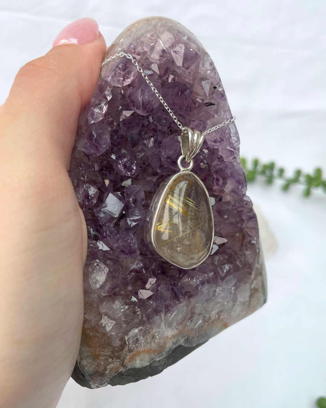 Rutilated Quartz Necklace | Sterling Silver Pendant + 18 Inch Sterling Silver Chain