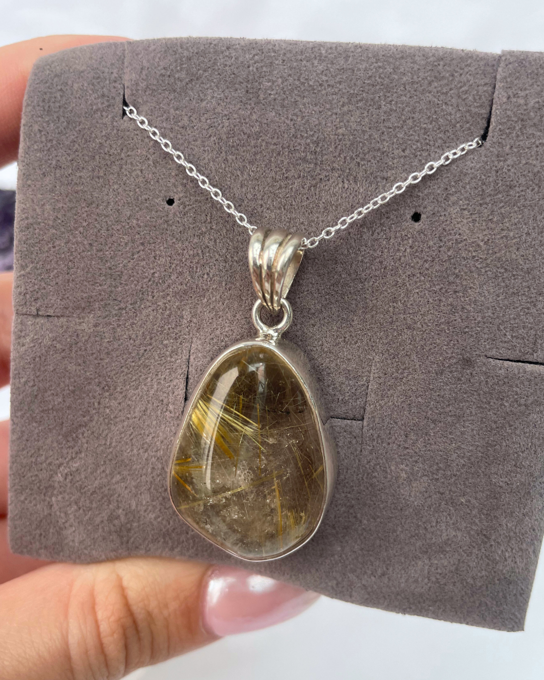 Rutilated Quartz Necklace | Sterling Silver Pendant + 18 Inch Sterling Silver Chain