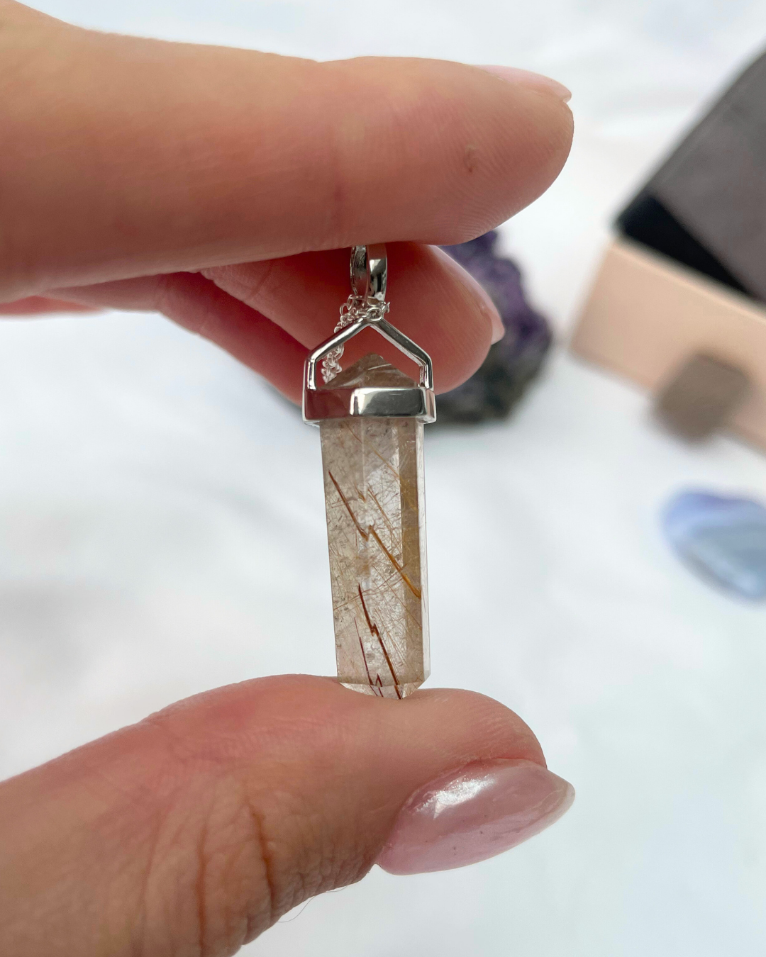 Rutilated Quartz Point Necklace | Sterling Silver Pendant + 18 Inch Sterling Silver Chain