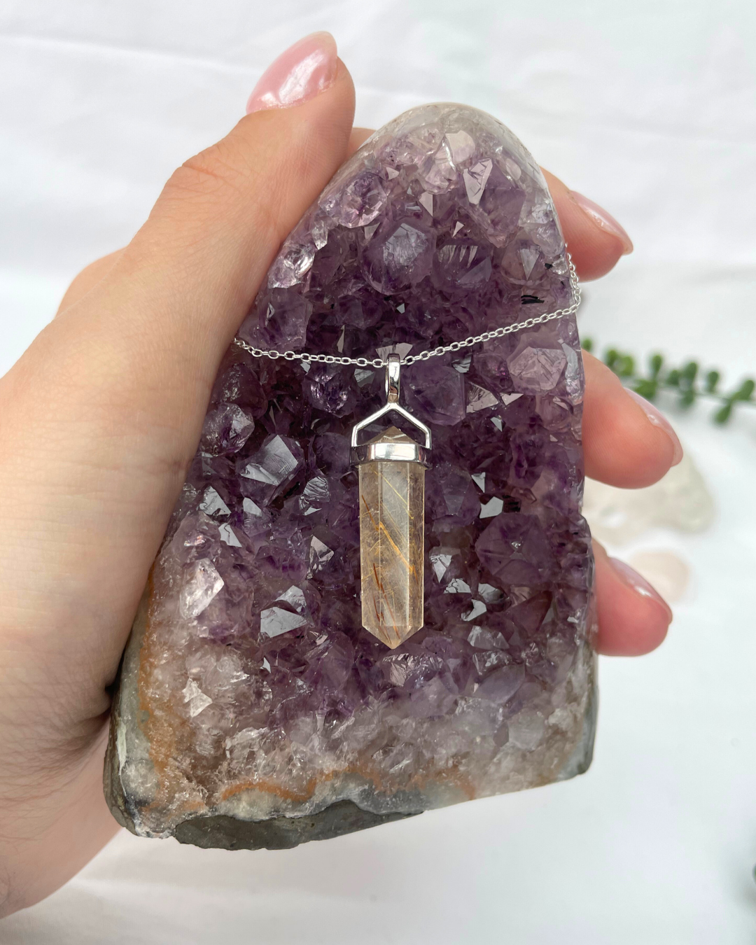 Rutilated Quartz Point Necklace | Sterling Silver Pendant + 18 Inch Sterling Silver Chain