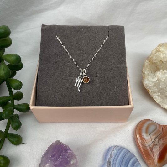 November Scorpio + Citrine Necklace | November Birthstone Zodiac Necklace | Sterling Silver | 18 Inch