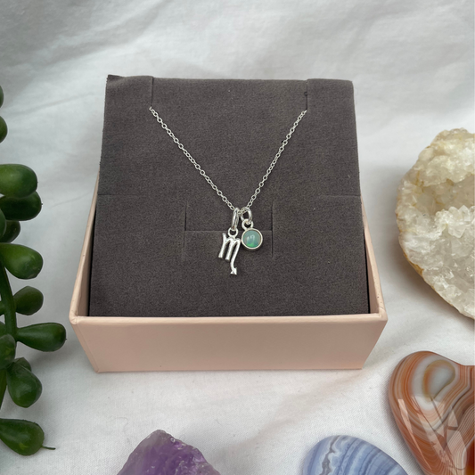 October Scorpio + Ethiopian Opal Necklace | October Birthstone Zodiac Necklace | Sterling Silver | 18 Inch