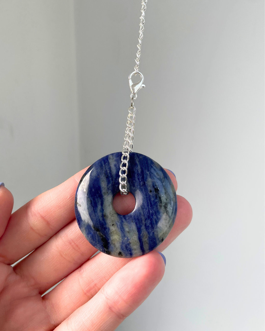 Selenite Sphere Suncatcher + Sodalite Disc | Handmade Crystal Wall Hanging