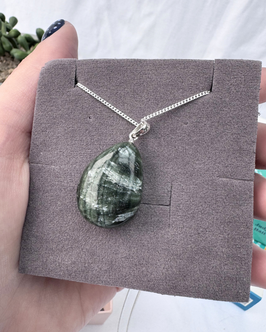 Seraphinite Oval Sterling Silver Necklace