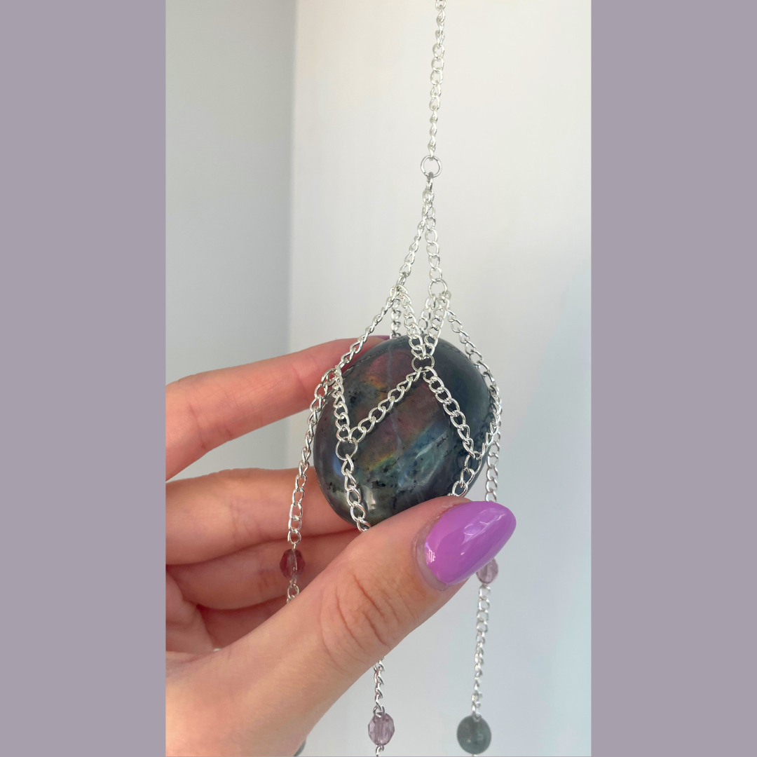 Sunset Labradorite Palmstone Suncatcher | Handmade Crystal Wall Hanging