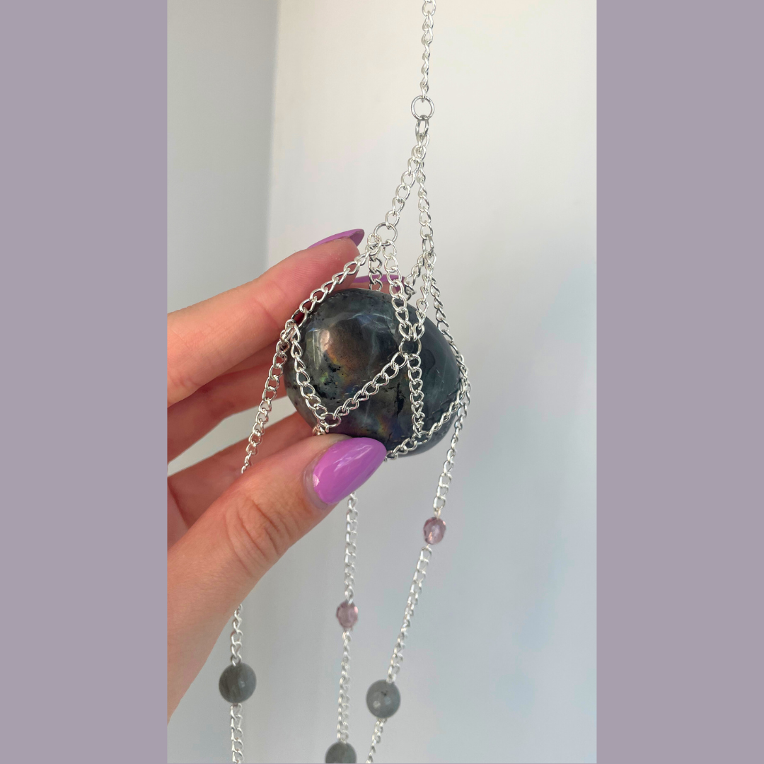 Sunset Labradorite Palmstone Suncatcher | Handmade Crystal Wall Hanging