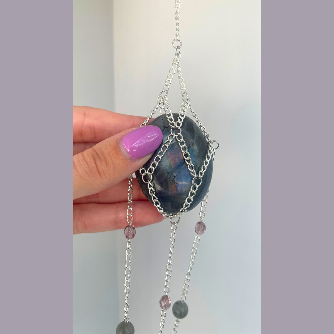 Sunset Labradorite Palmstone Suncatcher | Handmade Crystal Wall Hanging