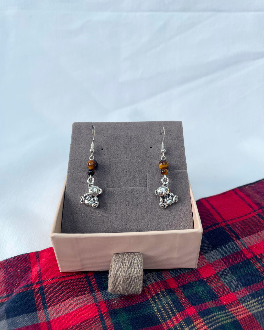 Cozy Teddy Bear Earrings | Sterling Silver Handmade Crystal Earrings