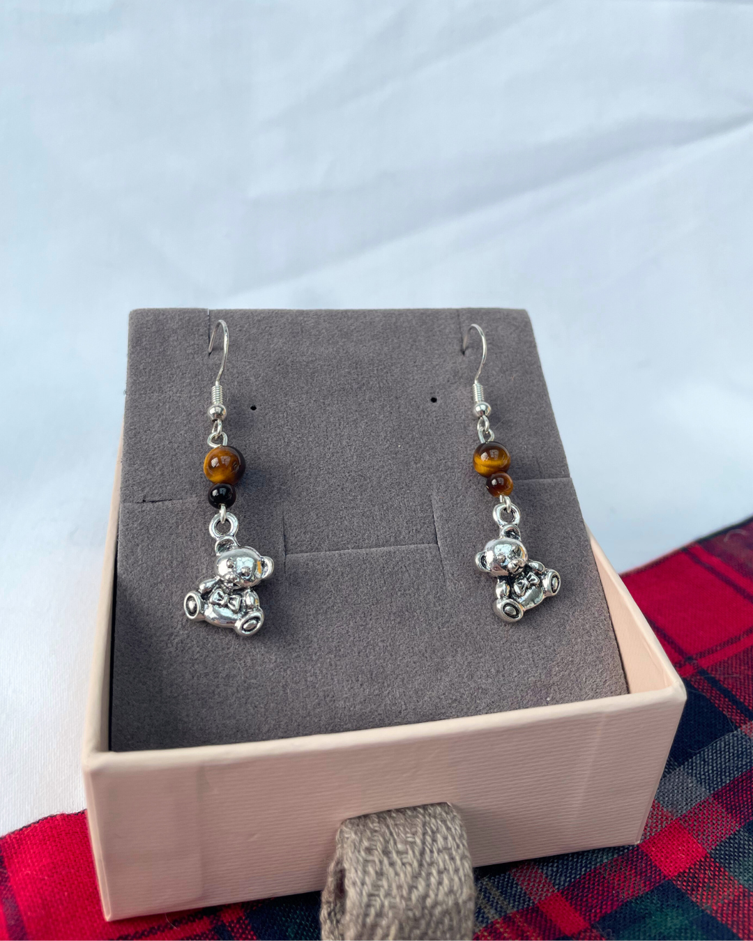 Cozy Teddy Bear Earrings | Sterling Silver Handmade Crystal Earrings