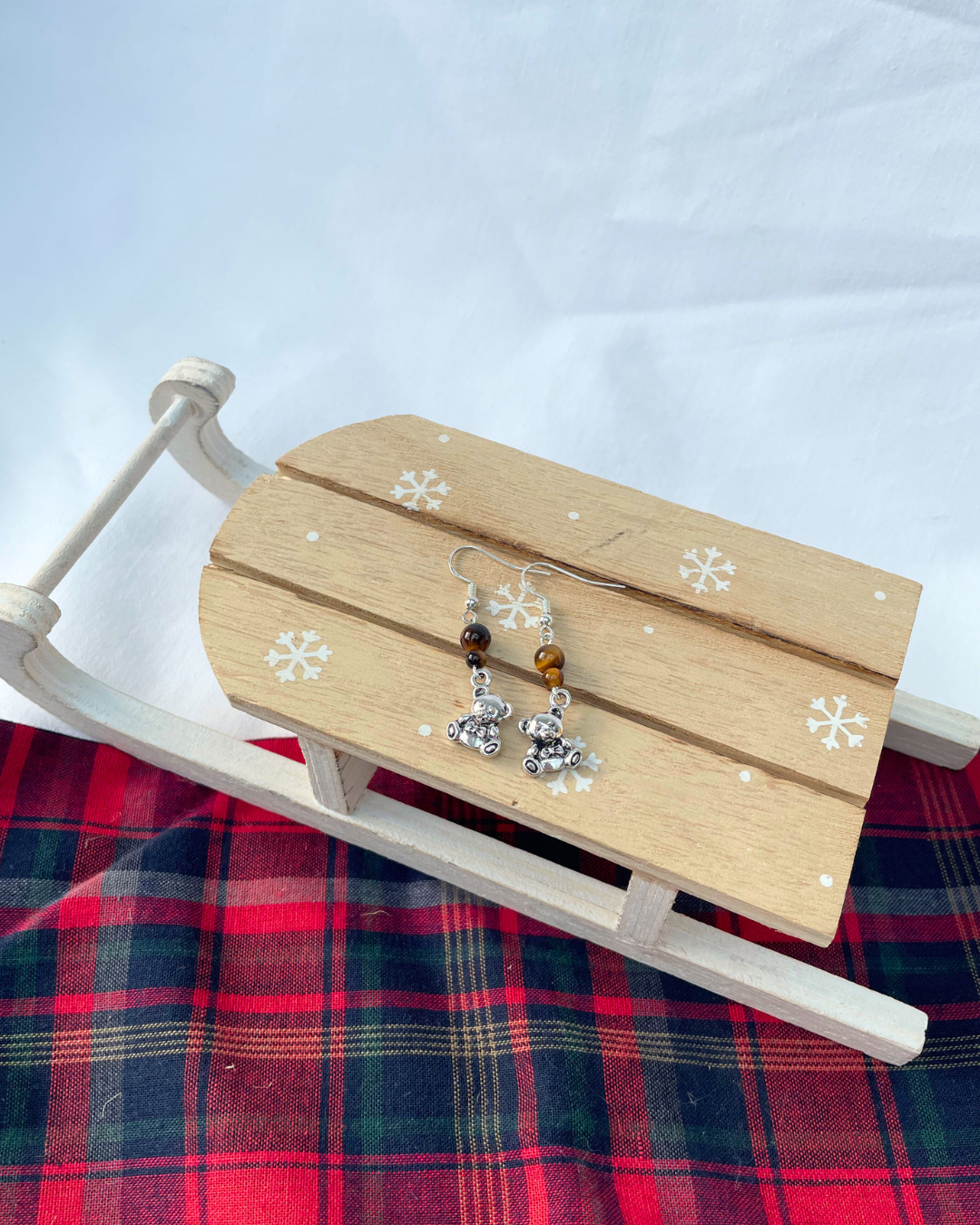 Cozy Teddy Bear Earrings | Sterling Silver Handmade Crystal Earrings