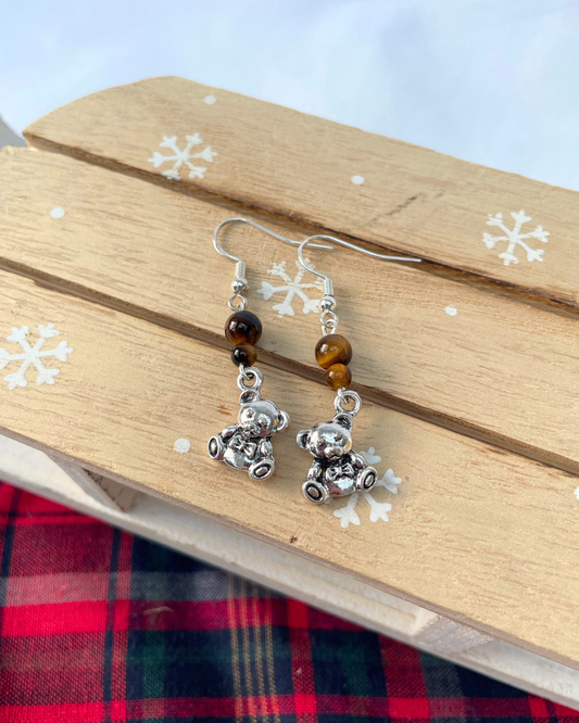 Cozy Teddy Bear Earrings | Sterling Silver Handmade Crystal Earrings