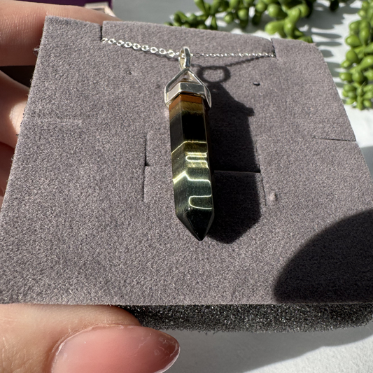 Tigers Eye Point Sterling Silver Necklace