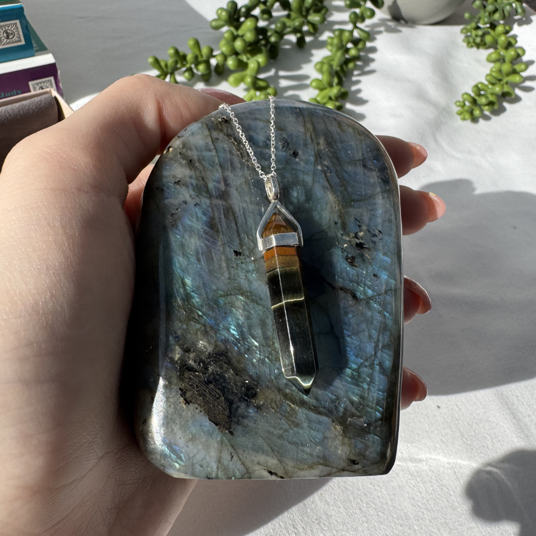 Tigers Eye Point Sterling Silver Necklace