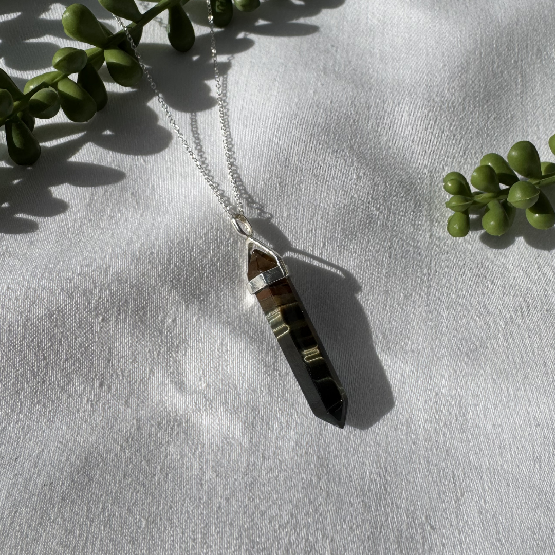 Tigers Eye Point Sterling Silver Necklace
