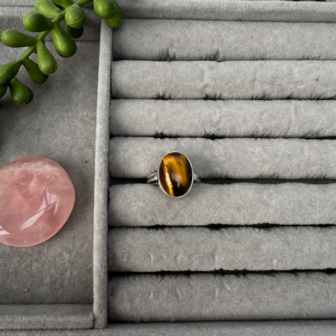 Tigers Eye Sterling Silver Oval Ring | P | 8