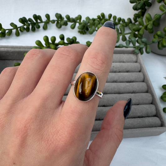 Tigers Eye Sterling Silver Oval Ring | P | 8
