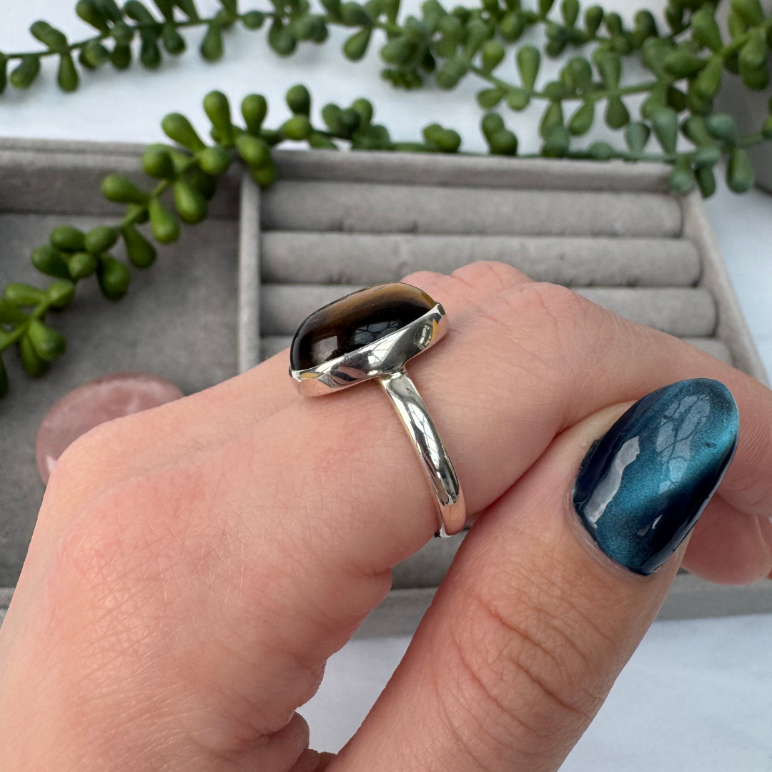 Tigers Eye Sterling Silver Oval Ring | P | 8