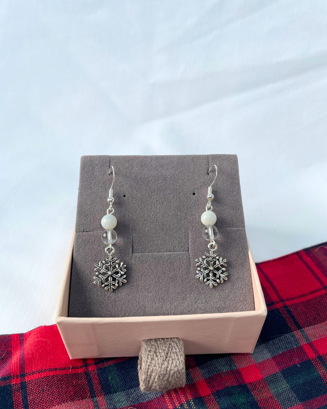 Mother of Pearl + Clear Quartz Snowflake Earrings | Sterling Silver Handmade Crystal Earrings