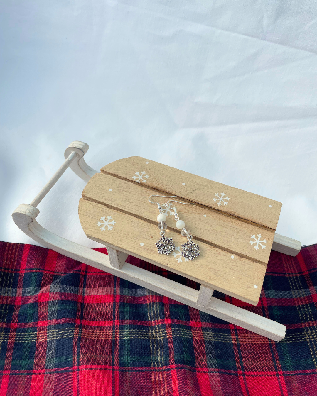 Mother of Pearl + Clear Quartz Snowflake Earrings | Sterling Silver Handmade Crystal Earrings