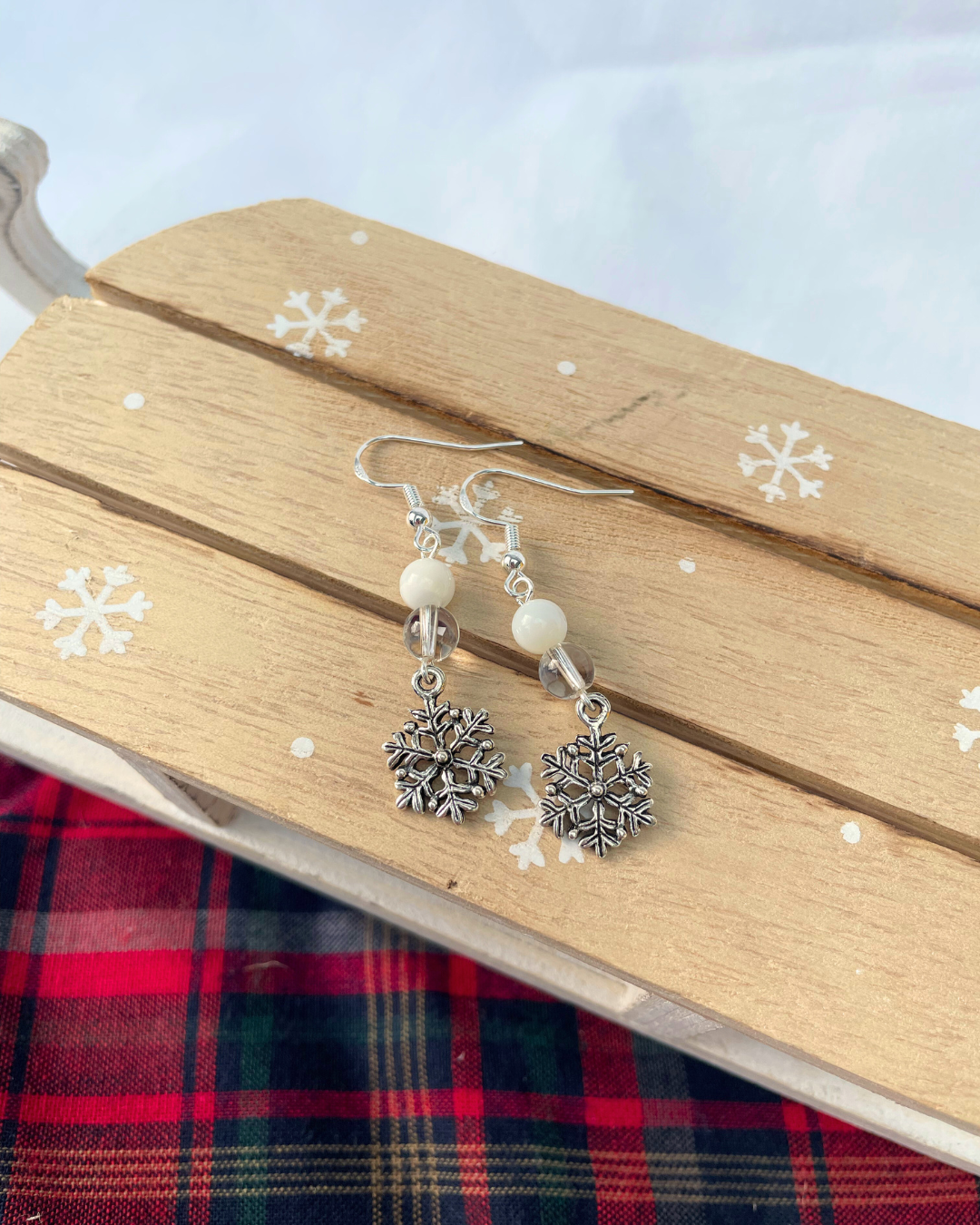 Mother of Pearl + Clear Quartz Snowflake Earrings | Sterling Silver Handmade Crystal Earrings