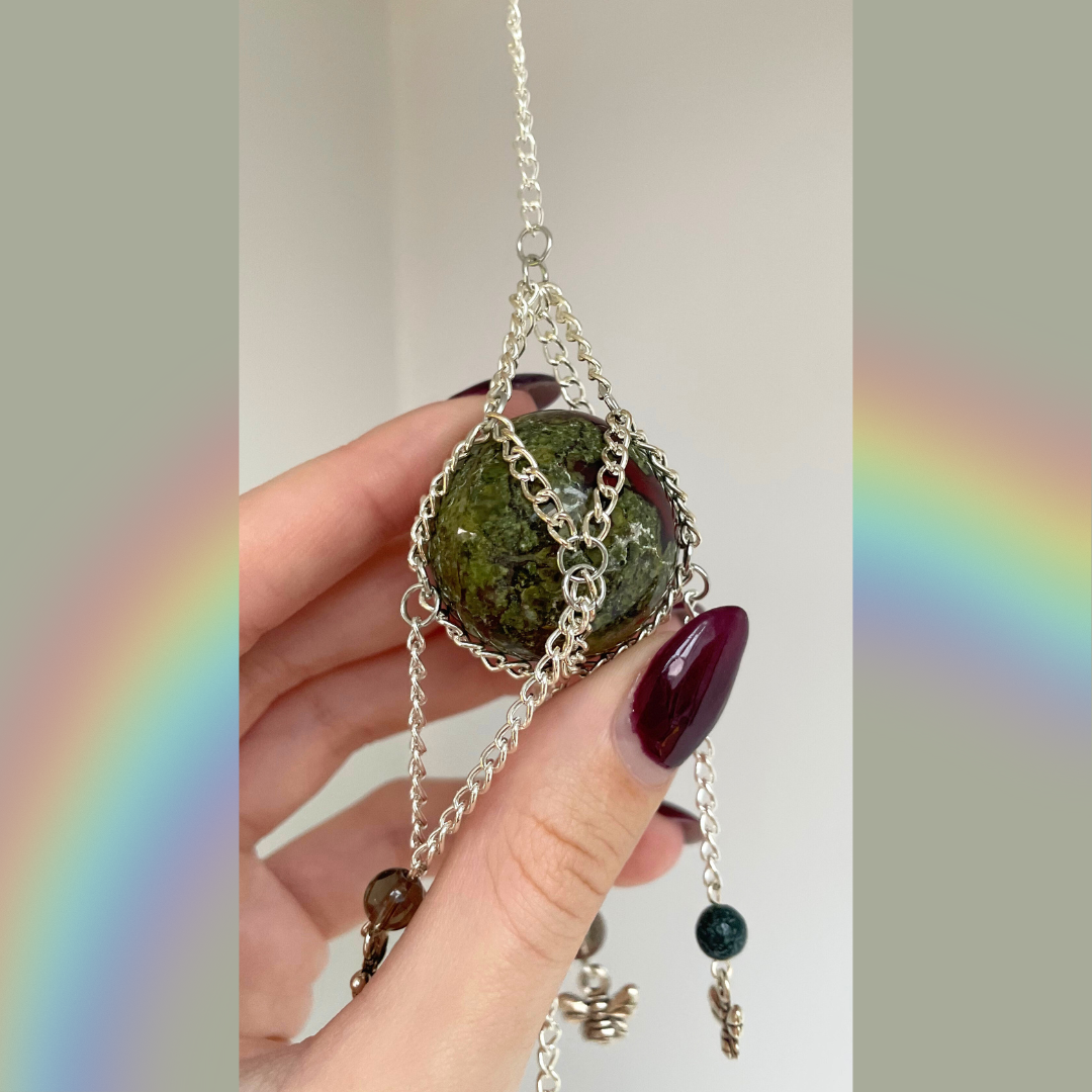 Bloodstone Sphere Mini Suncatcher | Crystal Wall Hanging