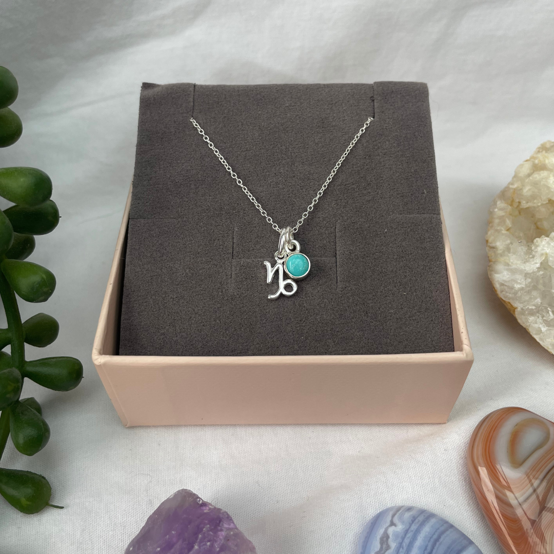 December Capricorn + Turquoise Necklace | December Birthstone Zodiac Necklace | Sterling Silver | 18 Inch